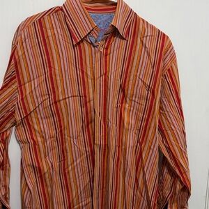 Bugatchi Red and Orange Casual Button Down Shirt